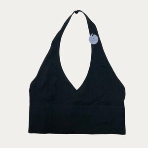 Bella Seamless Black Halter Crop Top Size Medium